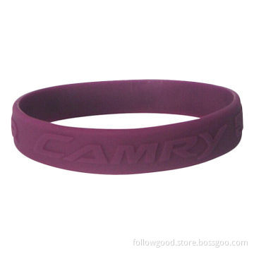 Purple Single Color Embossed Printing Pure Silicone Wristbands, OEM Available